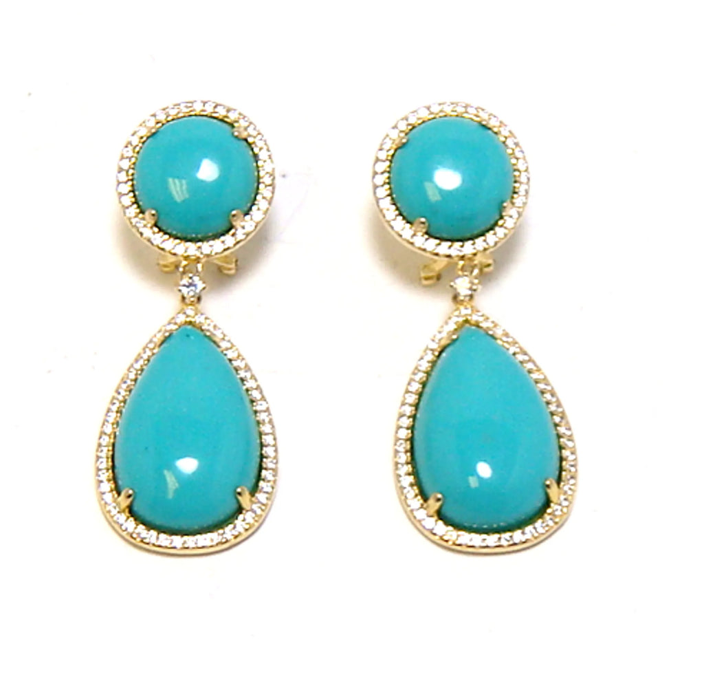 shell Turquoise Dangle Earrings, 925 Sterling Silver, Yellow Gold