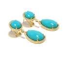 shell Turquoise Dangle Earrings, 925 Sterling Silver, Yellow Gold