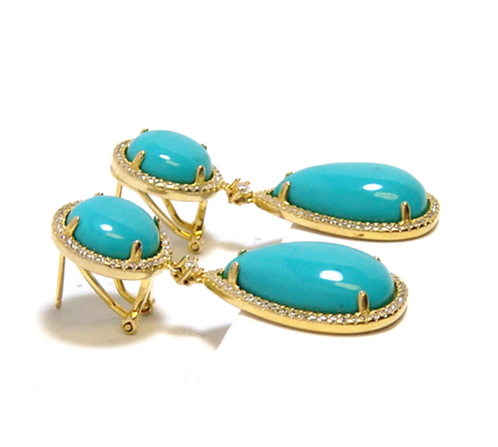 shell Turquoise Dangle Earrings, 925 Sterling Silver, Yellow Gold