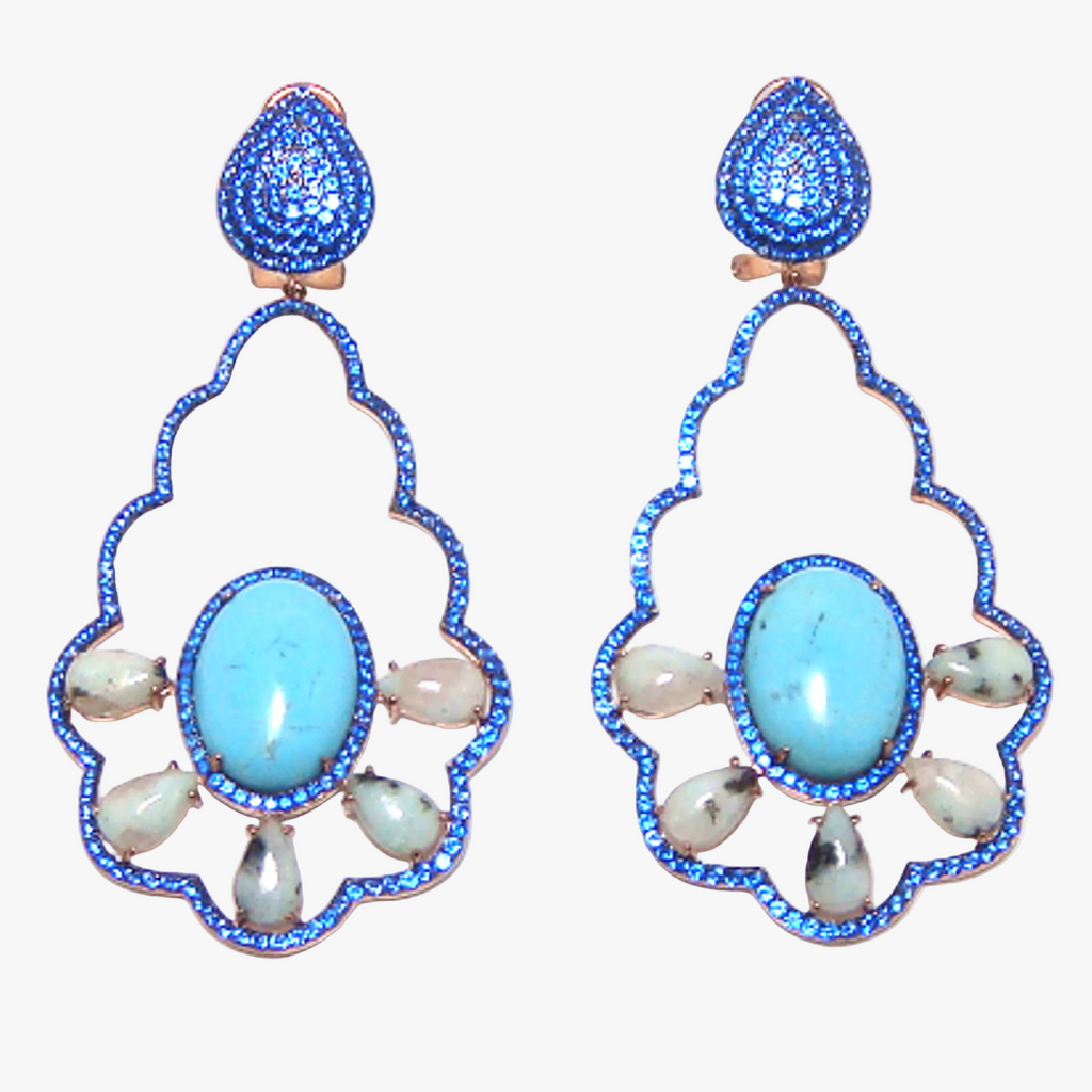 Turquoise & Kiwi Agate, Drop Earrings, 925 Sterling Silver