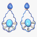 Turquoise & Kiwi Agate, Drop Earrings, 925 Sterling Silver