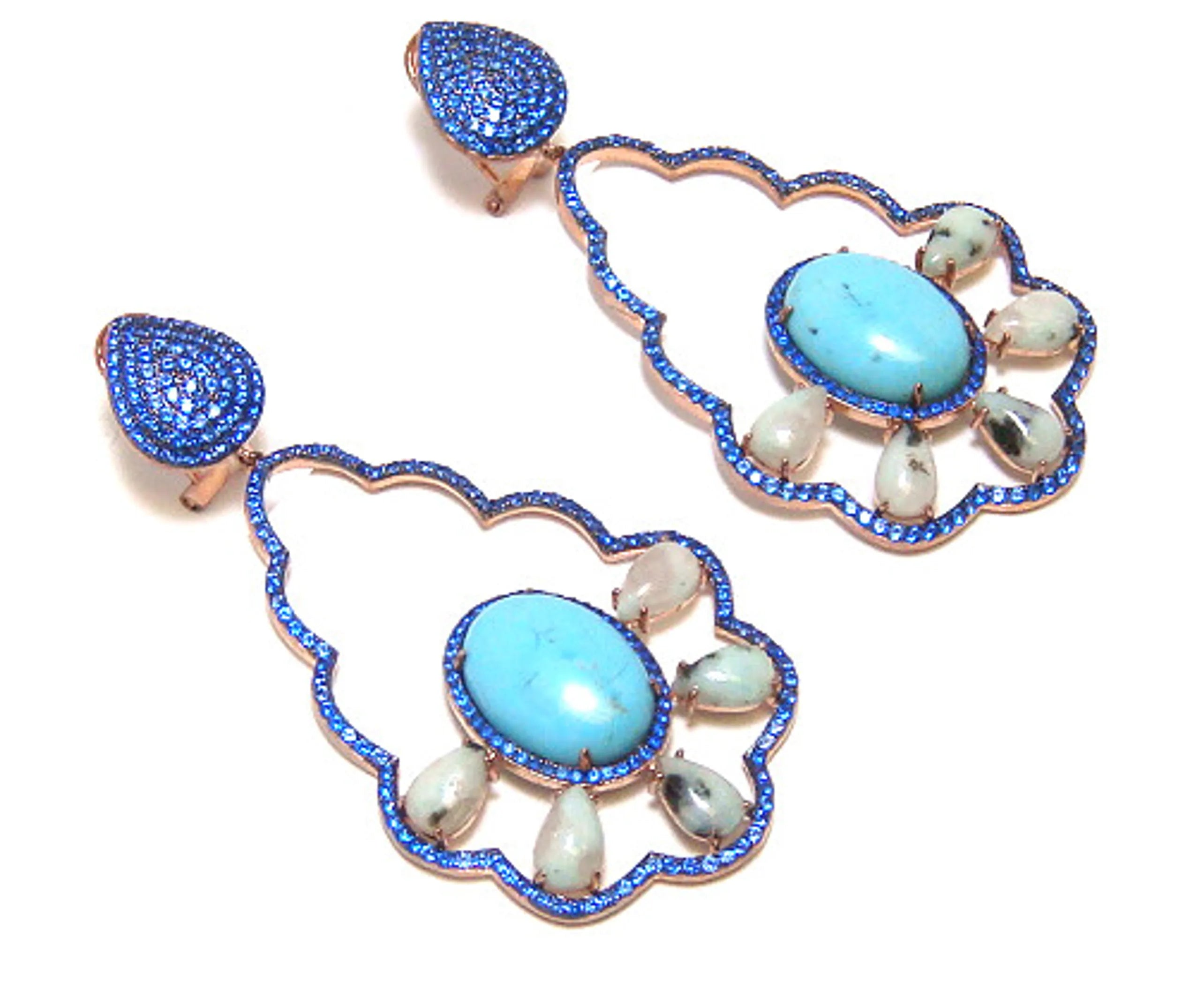 Turquoise & Kiwi Agate, Drop Earrings, 925 Sterling Silver