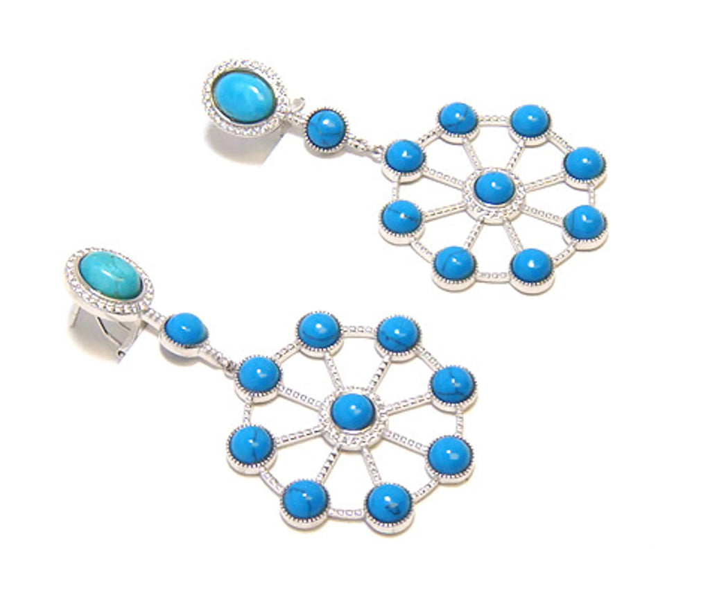 Turquoise Circle Dangle Earrings, 925 Sterling Silver