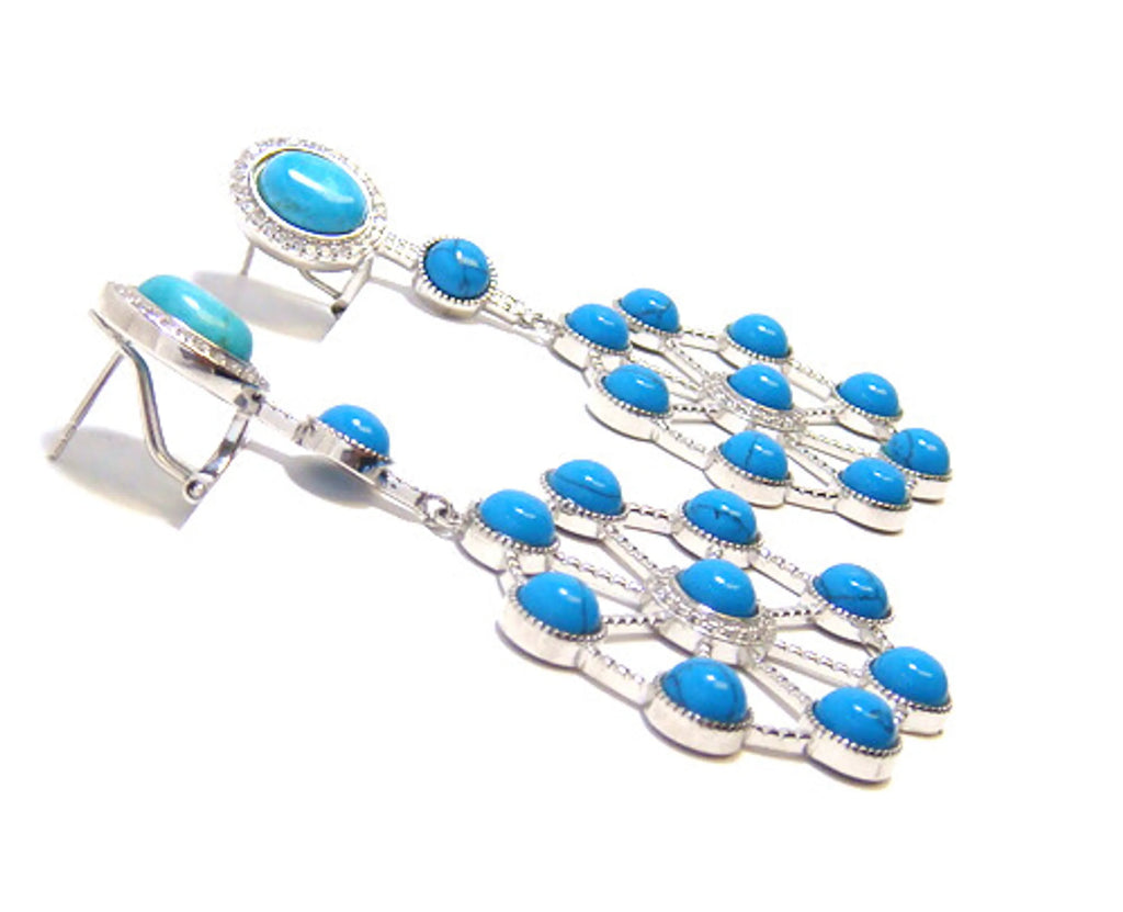 Turquoise Circle Dangle Earrings, 925 Sterling Silver