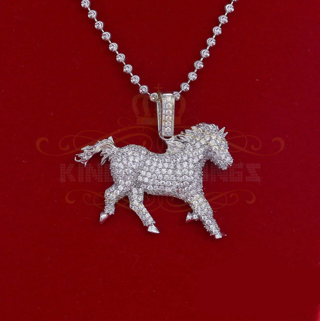 10K White Gold Finish Silver Horse Pendant with Lab Created Diamonds