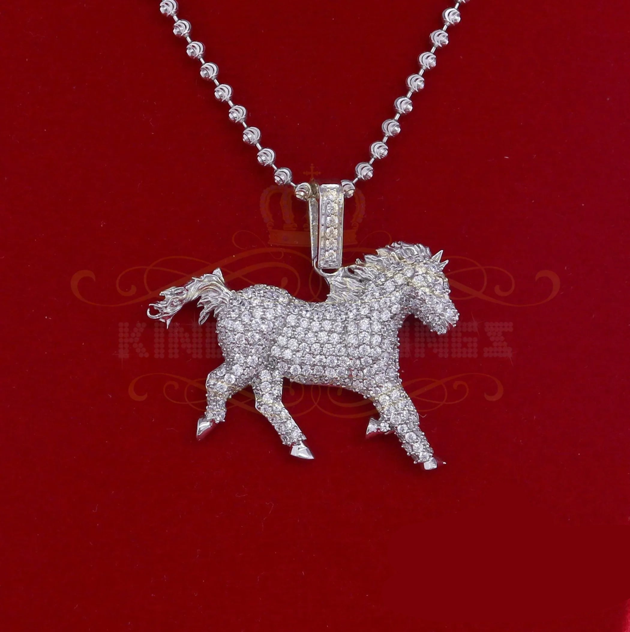 10K White Gold Finish Silver Horse Pendant with Lab Created Diamonds