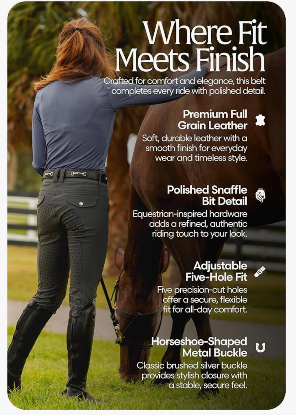 Equinavia Tirild Womens Leather Equestrian Horse Riding Belt with Bit Design.