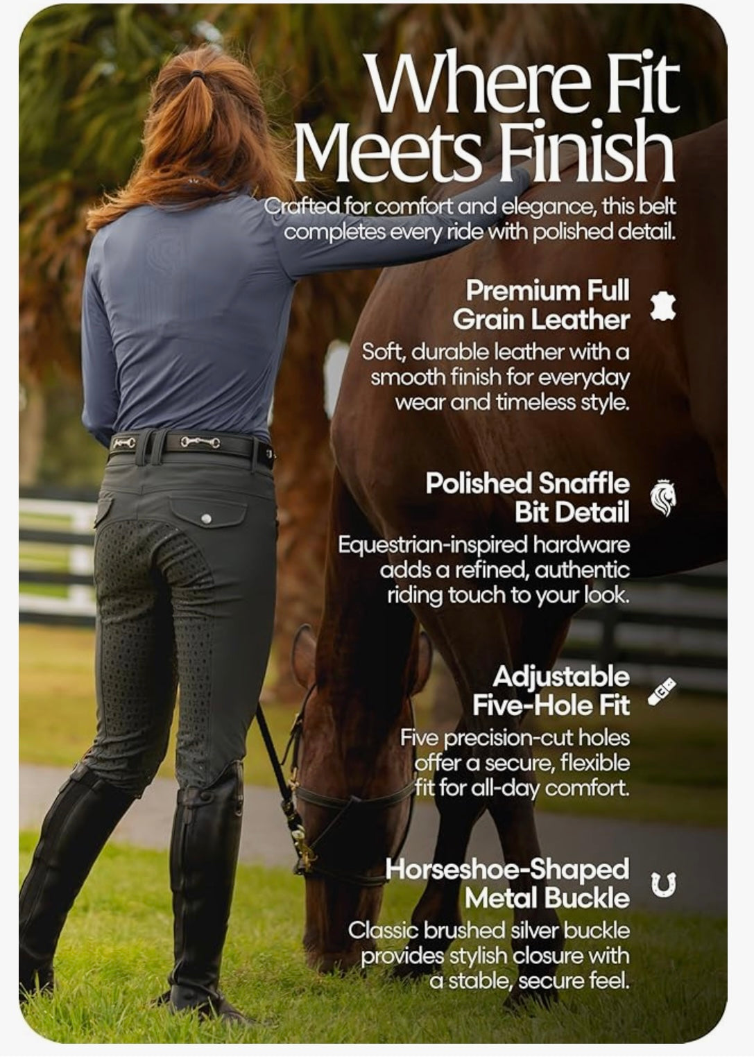 Equinavia Tirild Womens Leather Equestrian Horse Riding Belt with Bit Design.