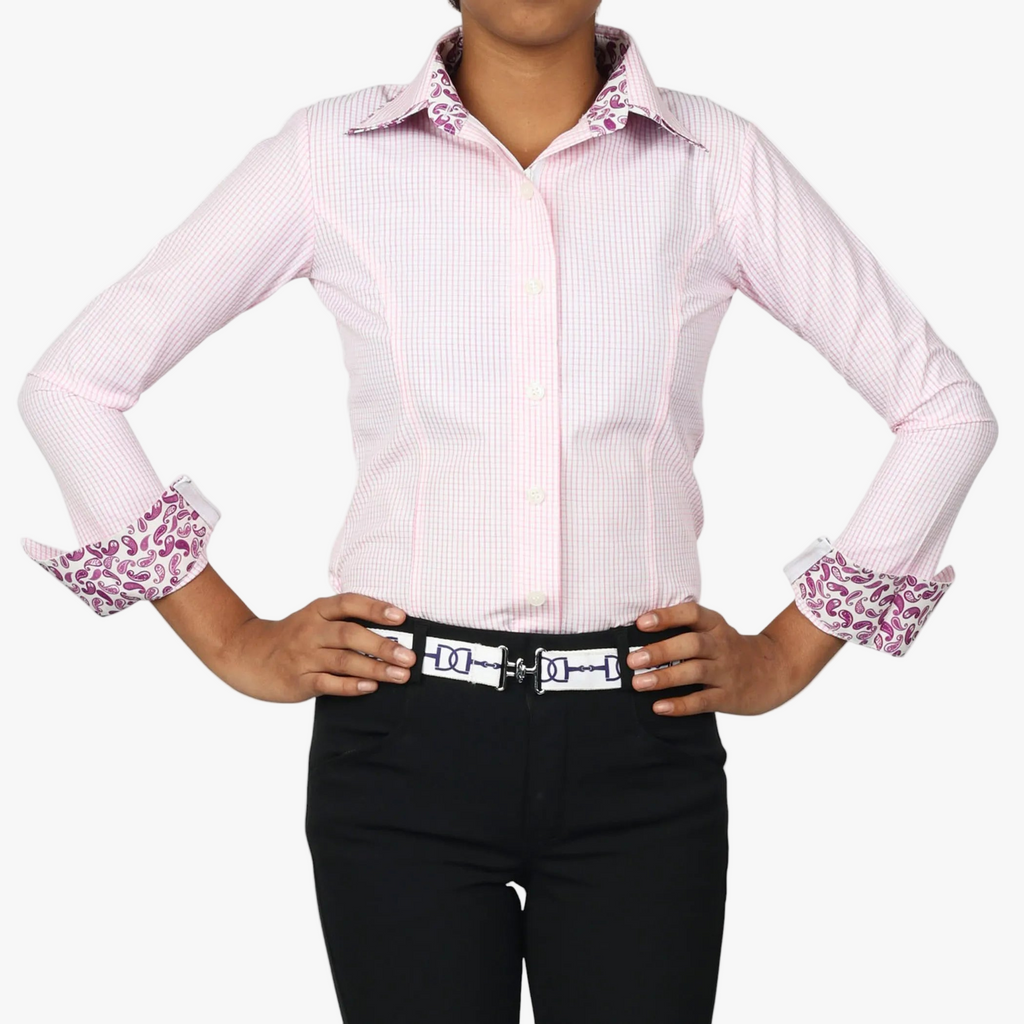 TuffRider Girls ADEY Double Collar Check  Shirt-Pink -L