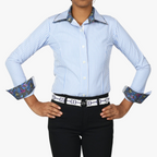 TuffRider Girls ADEY Double Collar Stripe Shirt-Blue-L