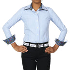 TuffRider Girls ADEY Double Collar Stripe Shirt-Blue-L