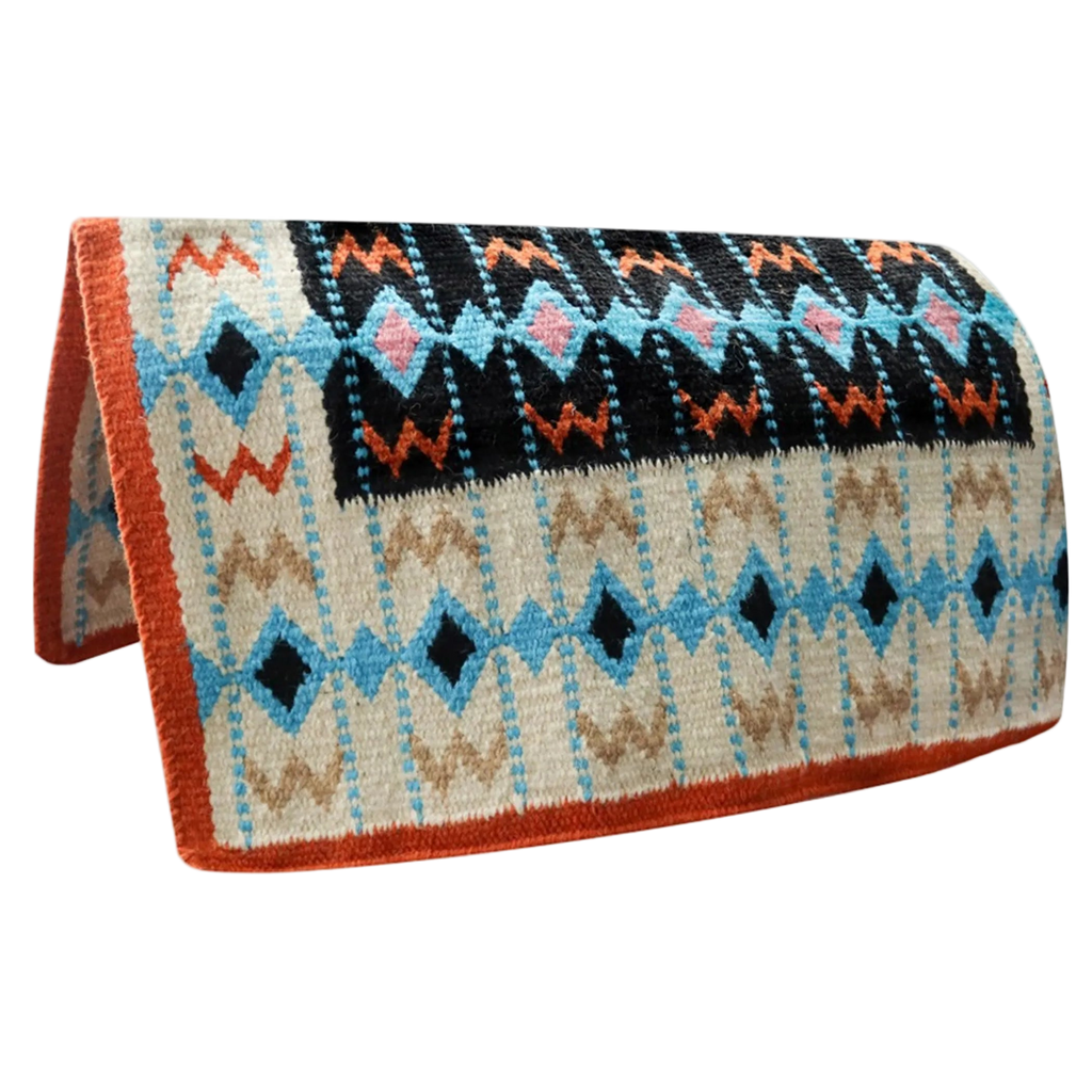 TuffRider Durango Western Woven Saddle Blanket- Light Blue/Tan- 34 x 36
