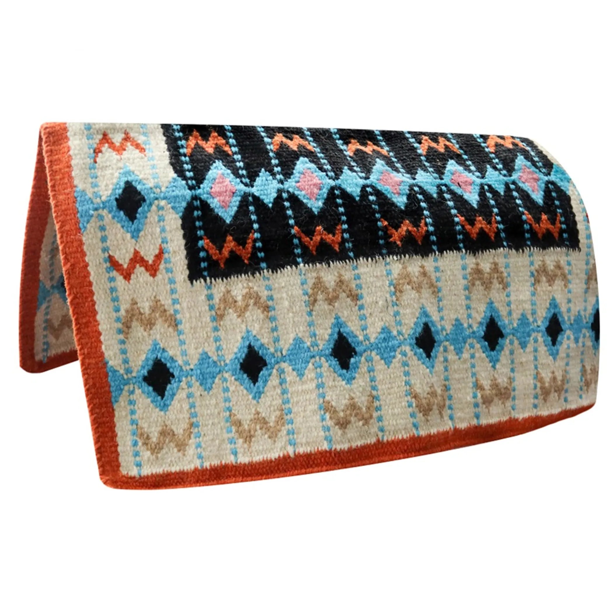 TuffRider Durango Western Woven Saddle Blanket- Light Blue/Tan- 34 x 36
