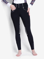 Equine Couture Saddle Stitch Extended Knee Patch Ladies Breeches-White-24