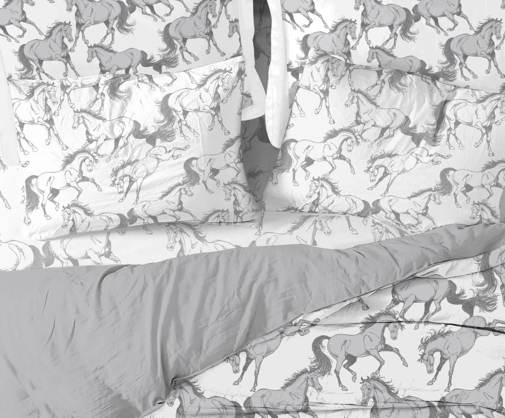 AWST Int'l "Lila" Elegant Horse Sheet Set- White w/ Gray- King