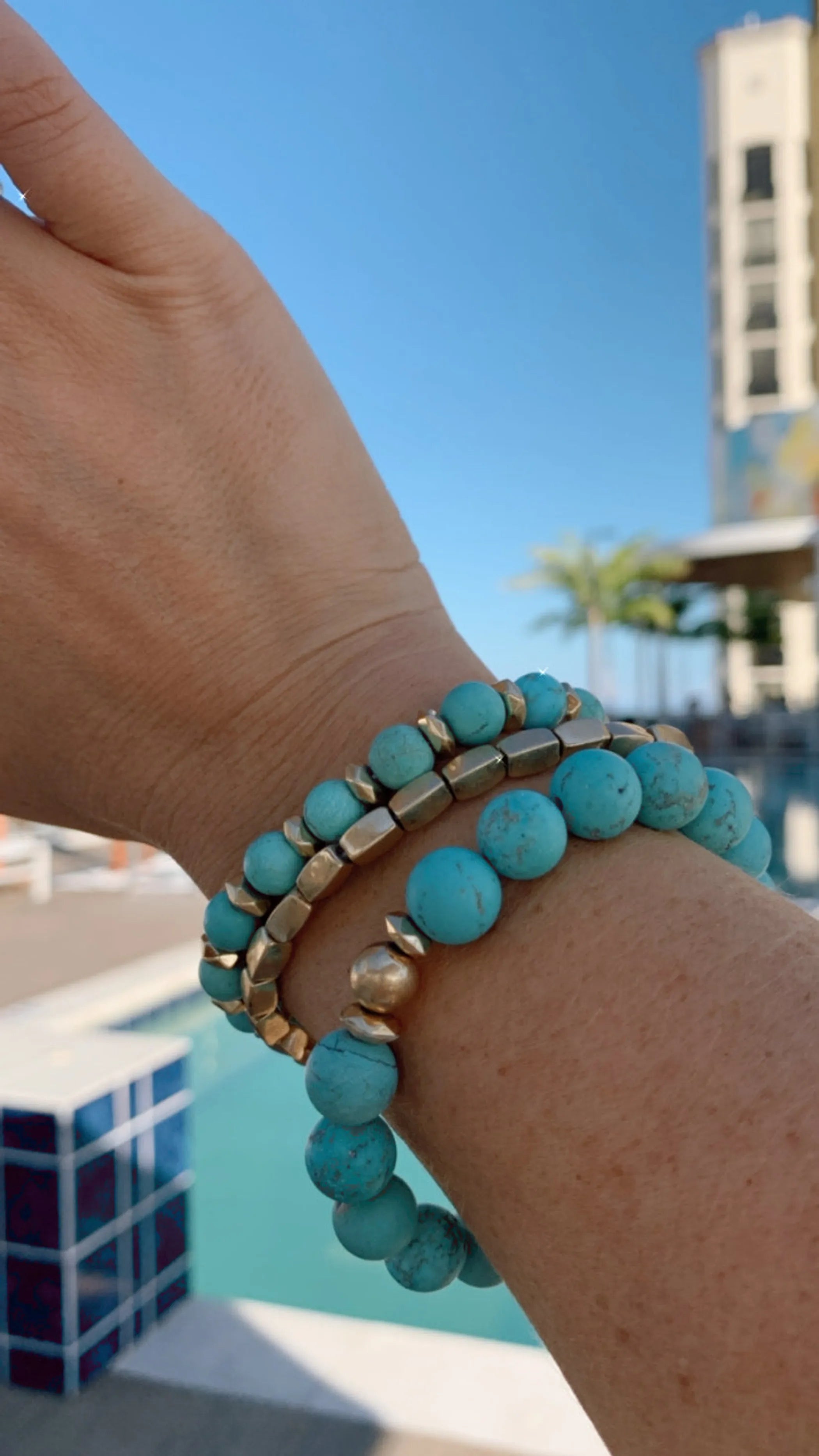 Turquoise and Soapstone Beaded Stretch Bracelet