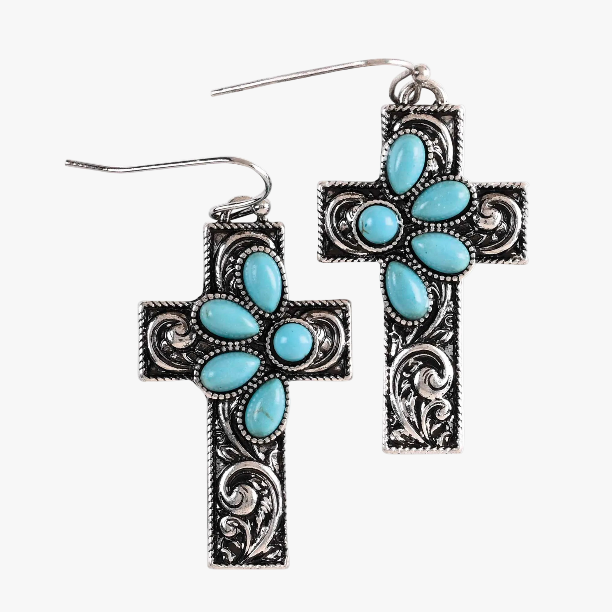 Earrings Turquoise Filigree Crosses