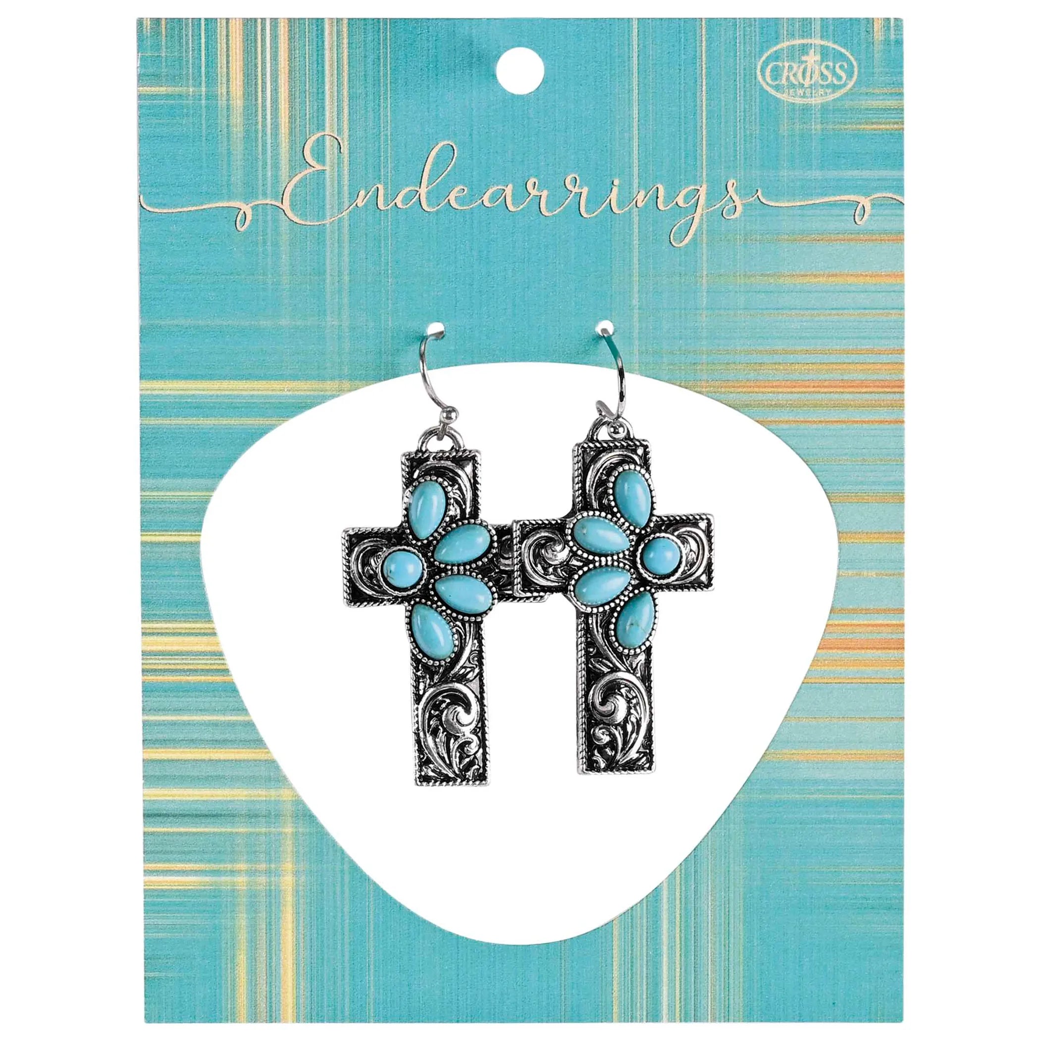 Earrings Turquoise Filigree Crosses