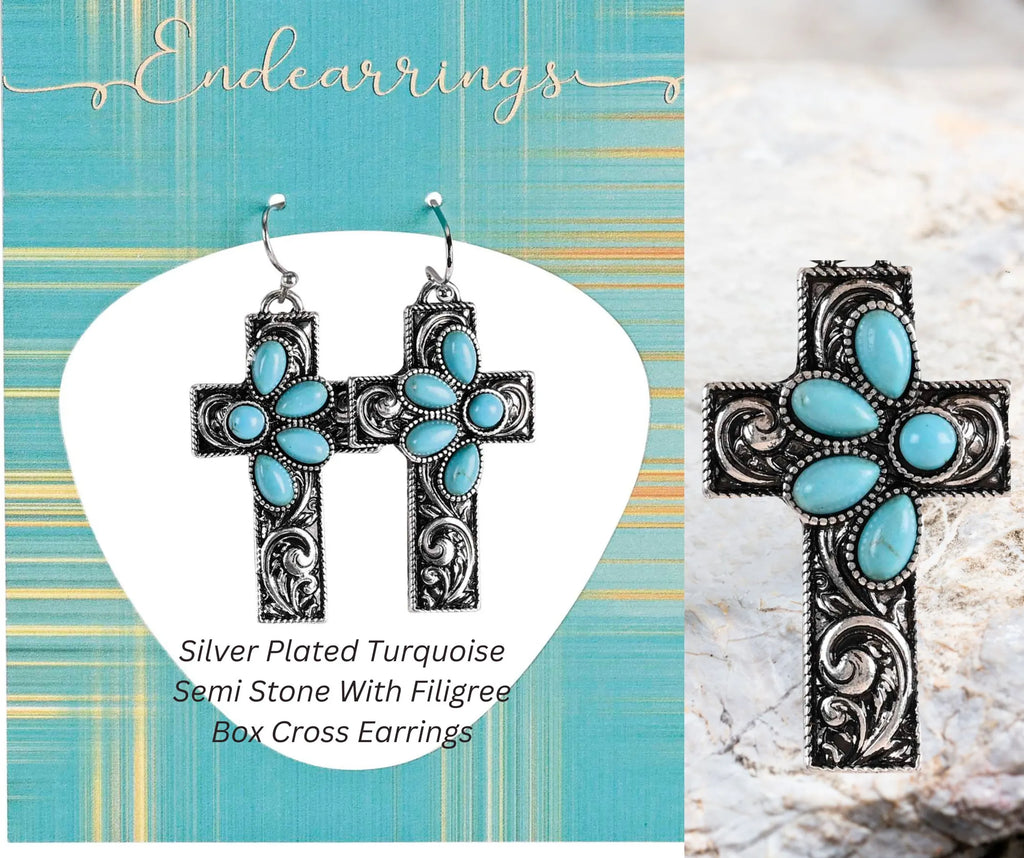 Earrings Turquoise Filigree Crosses