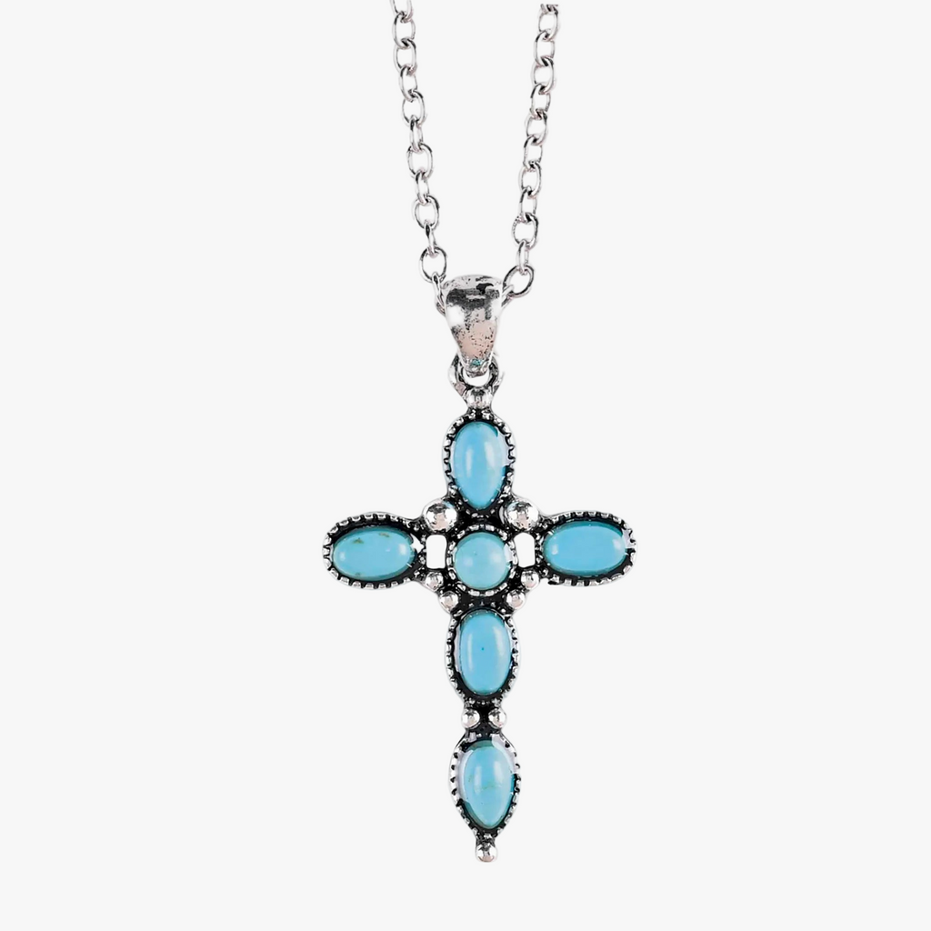 Necklace Turquoise Bead Petal Cross 16L