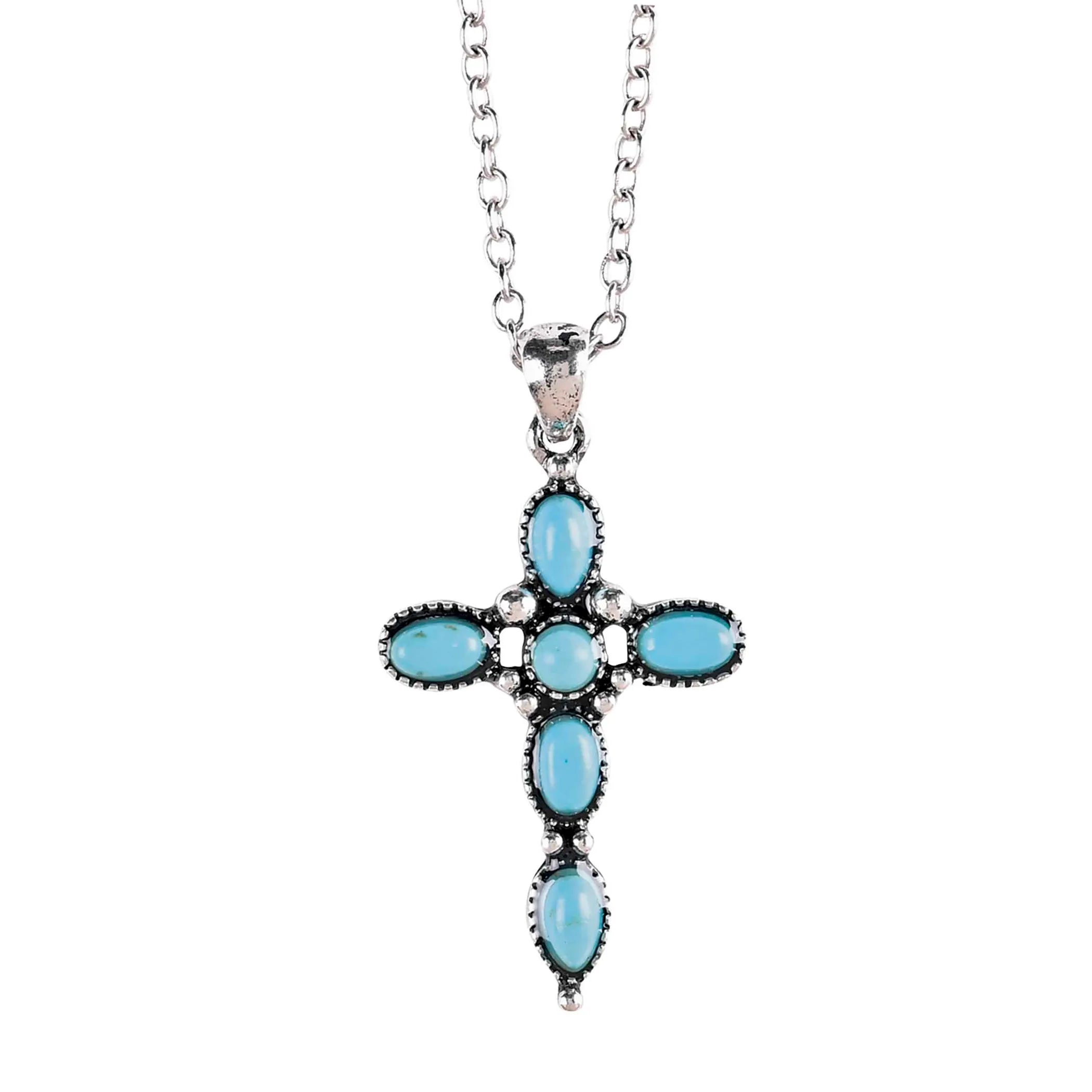 Necklace Turquoise Bead Petal Cross 16L