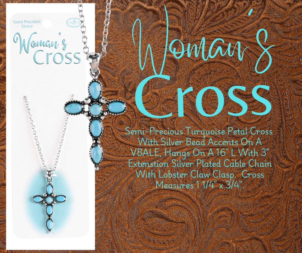 Necklace Turquoise Bead Petal Cross 16L