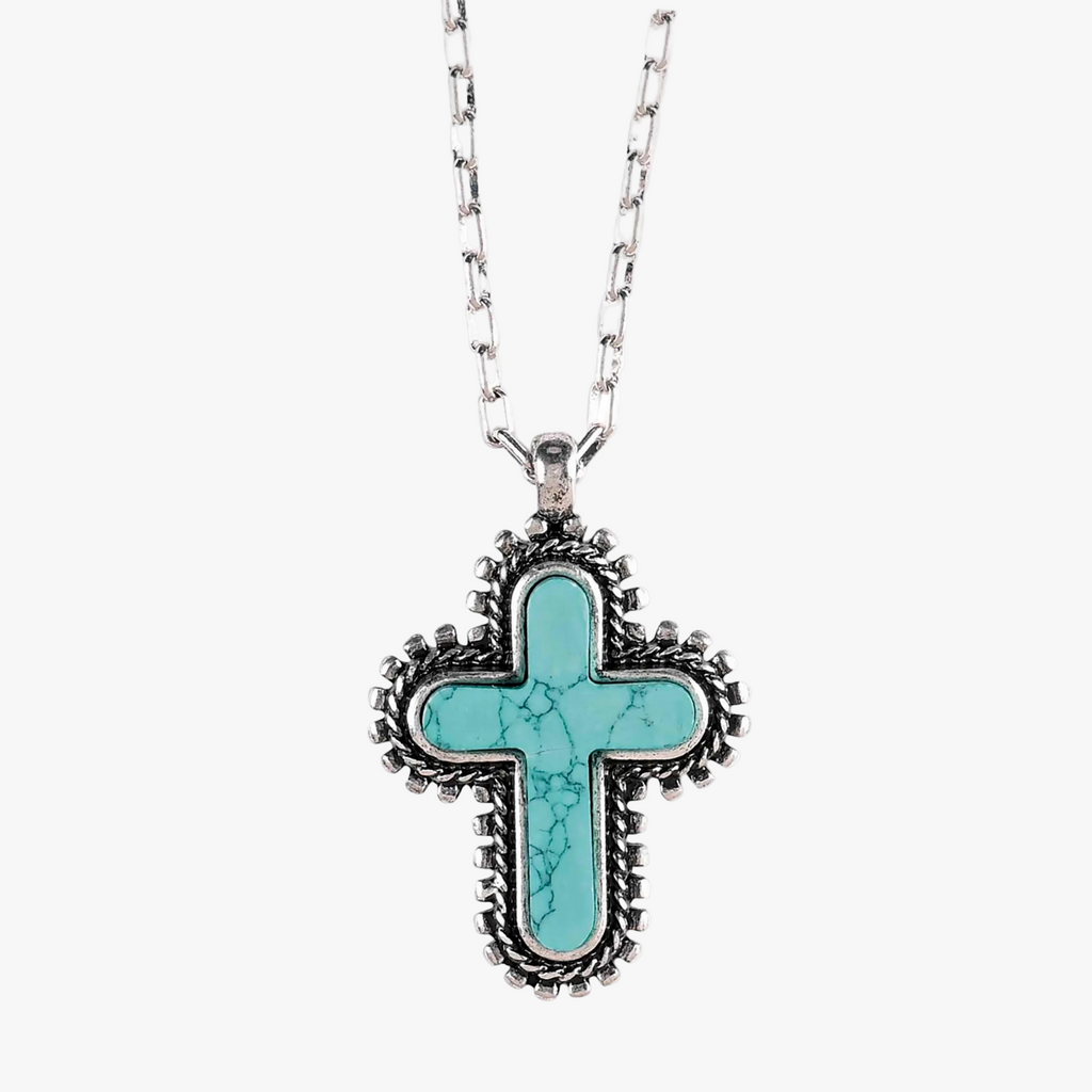 Necklace Turquoise Bead Petal Cross 18L