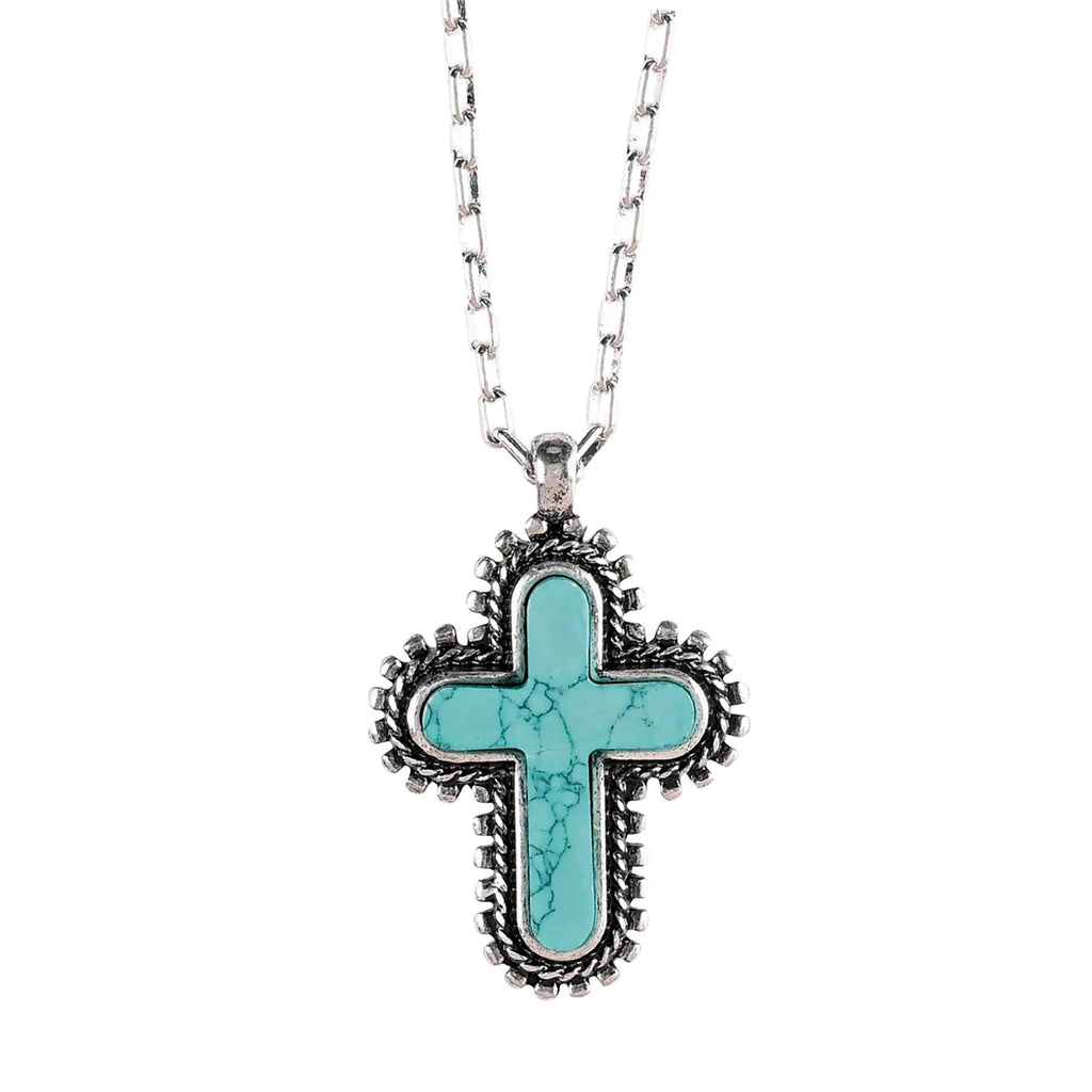 Necklace Turquoise Bead Petal Cross 18L