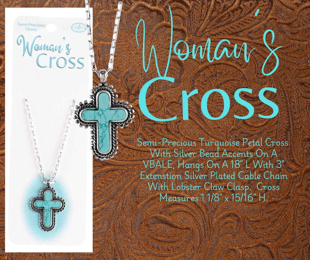 Necklace Turquoise Bead Petal Cross 18L