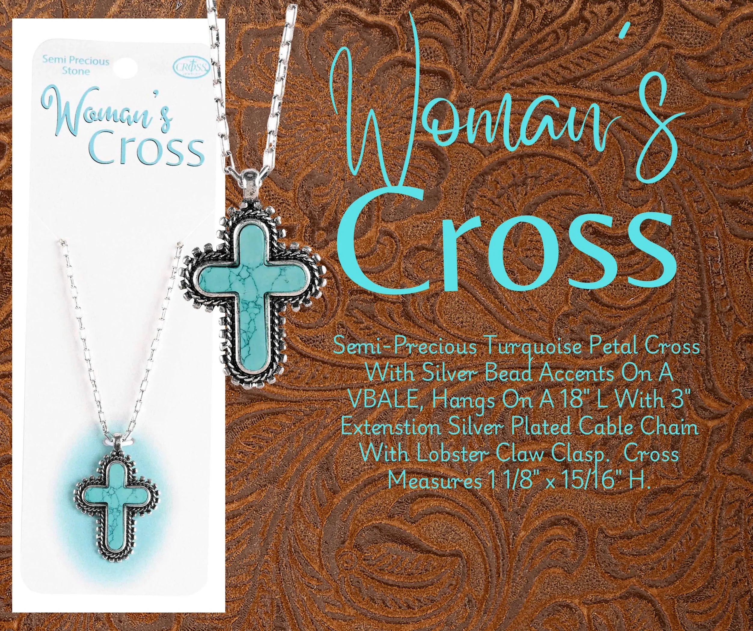 Necklace Turquoise Bead Petal Cross 18L