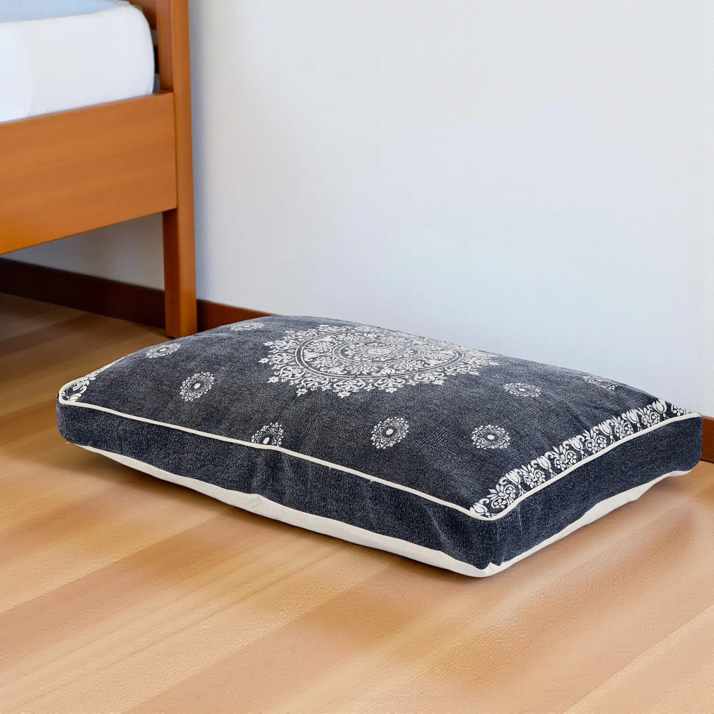 24" X 36" Stonewashed Blue Medallion Pillow Style Pet Bed With Removable Cover