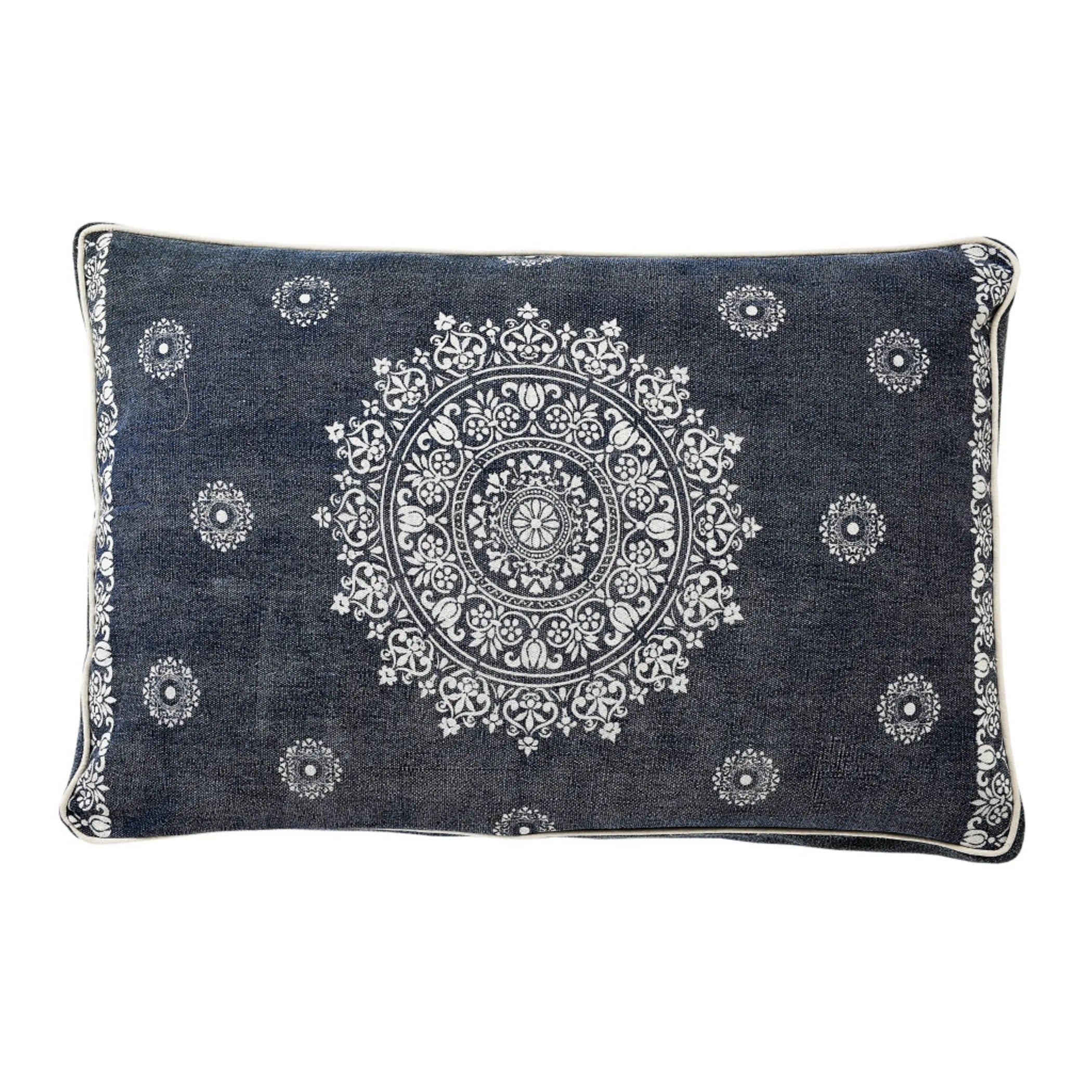 24" X 36" Stonewashed Blue Medallion Pillow Style Pet Bed With Removable Cover