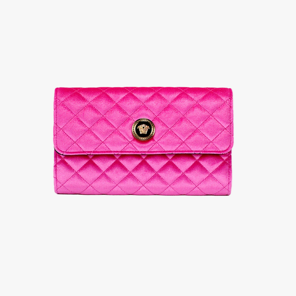 Versace Medusa Fuchsia Soft Quilted Fabric Evening Crossbody Clutch