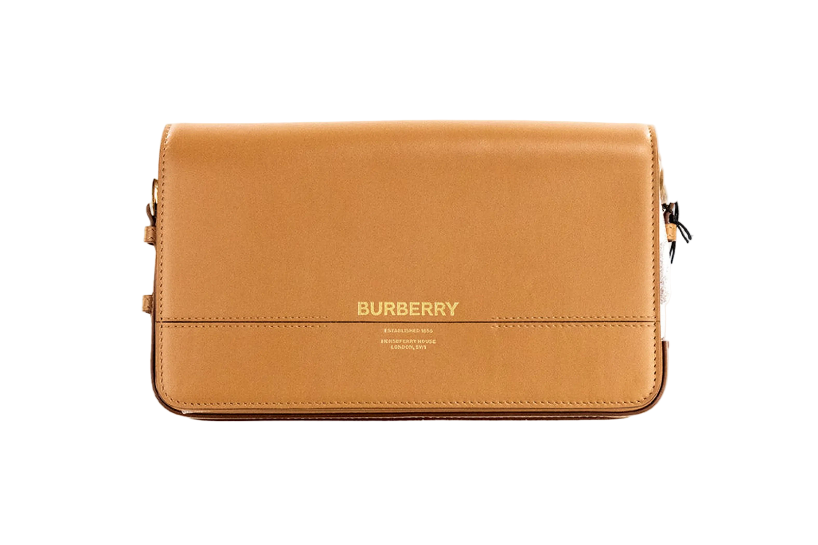 Burberry Grace Small Nutmeg Leather Flap Crossbody Clutch Handbag
