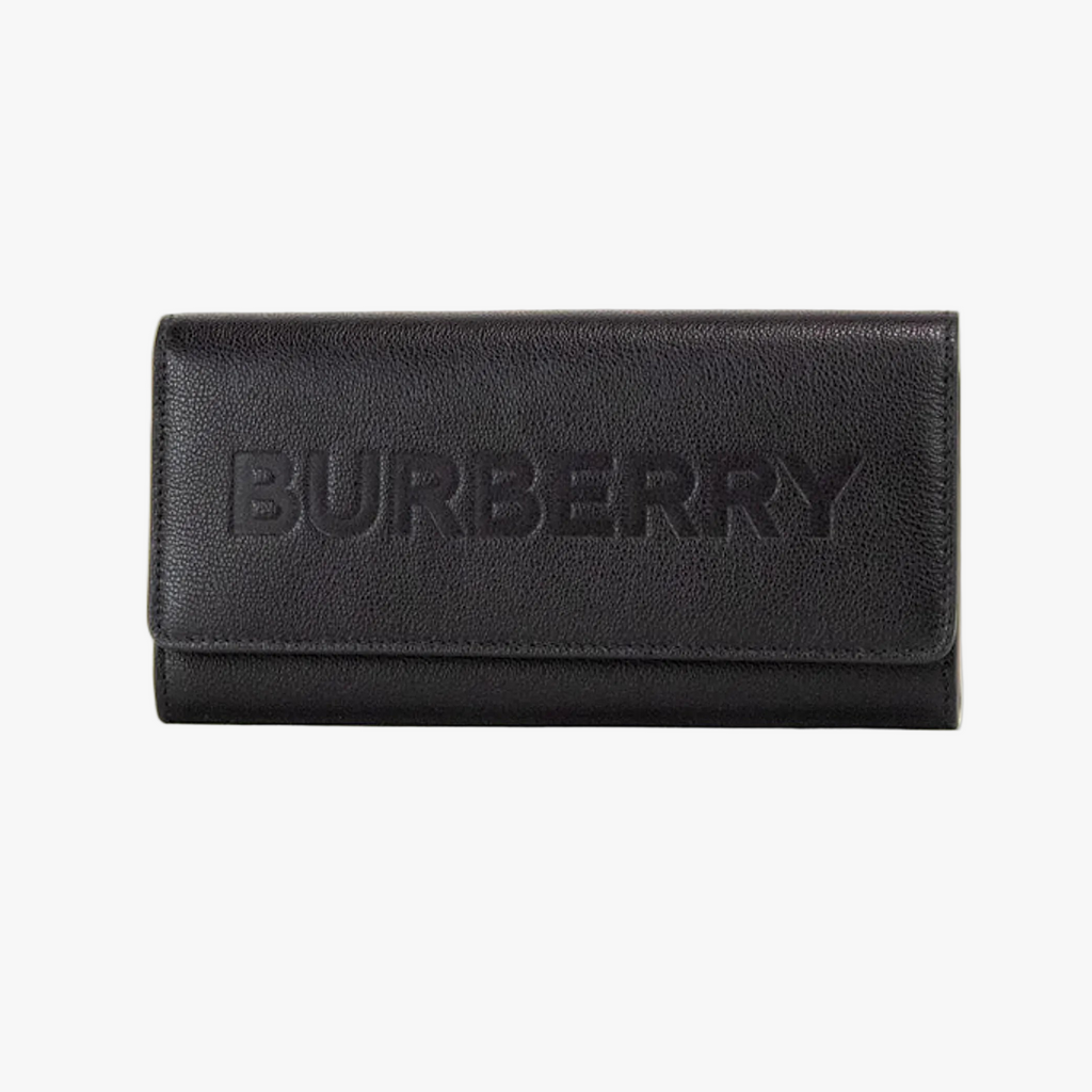 Burberry Porter Black Leather Branded Embossed Clutch Flap Wallet