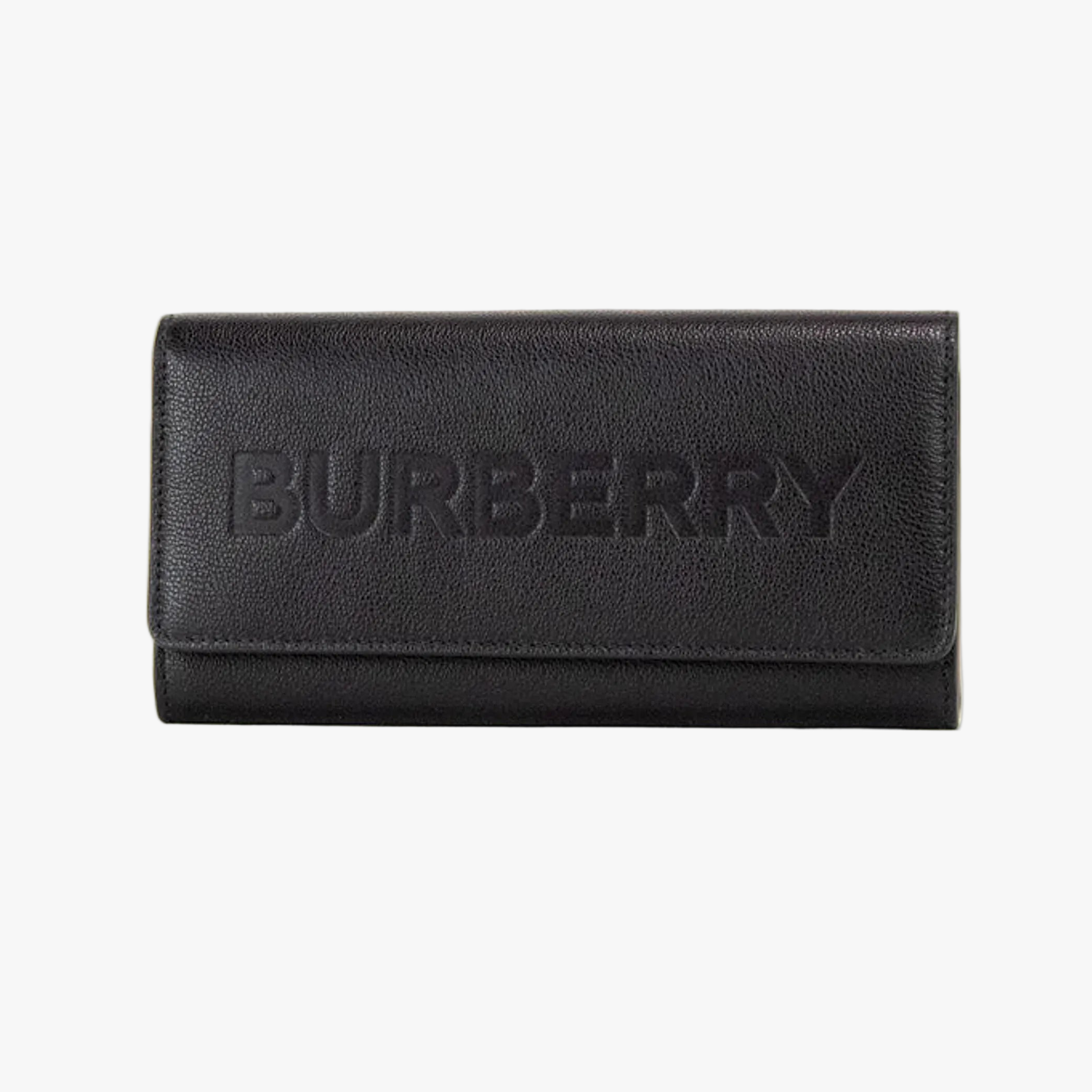 Burberry Porter Black Leather Branded Embossed Clutch Flap Wallet