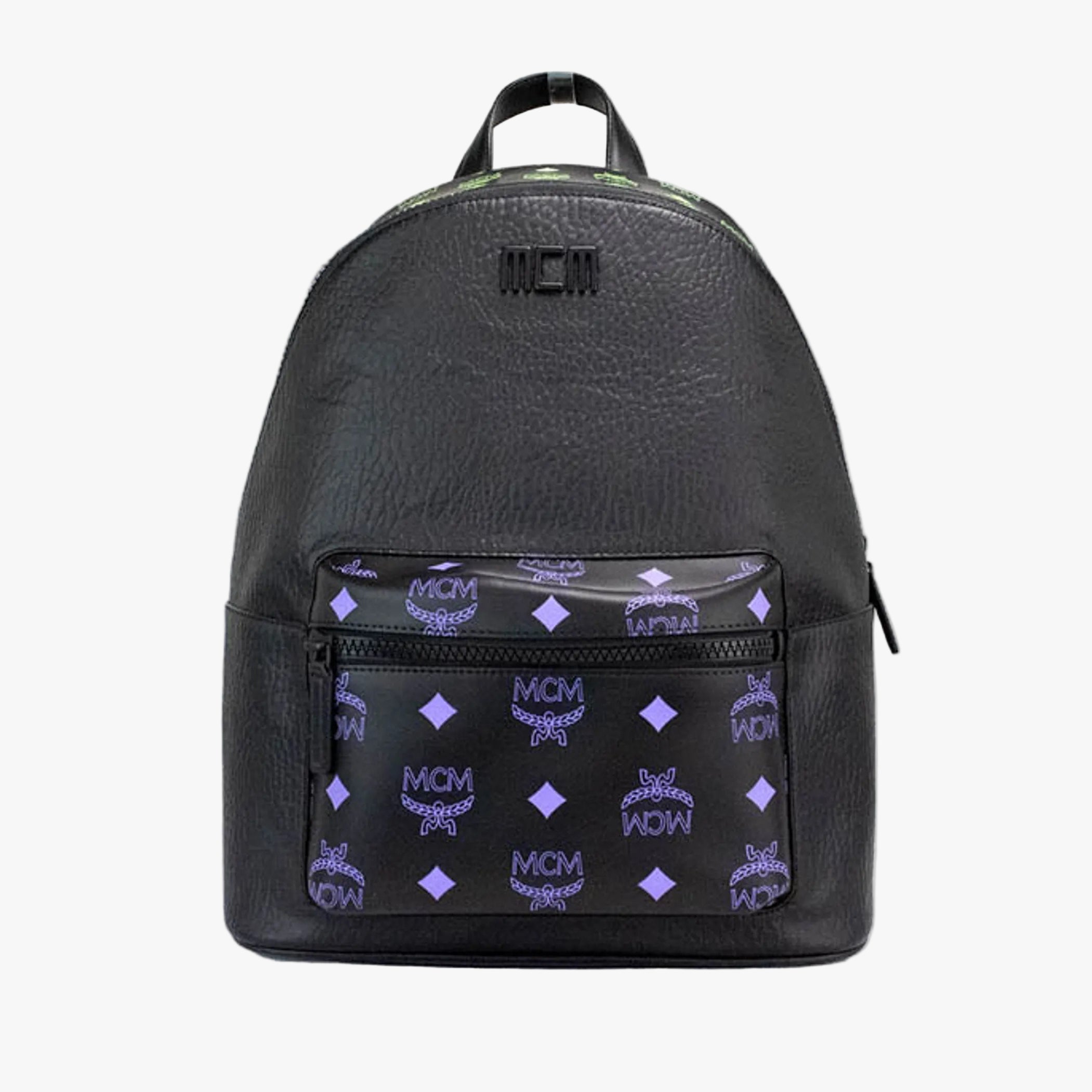 MCM Color Splash Green Purple Medium Mixed Leather Backpack