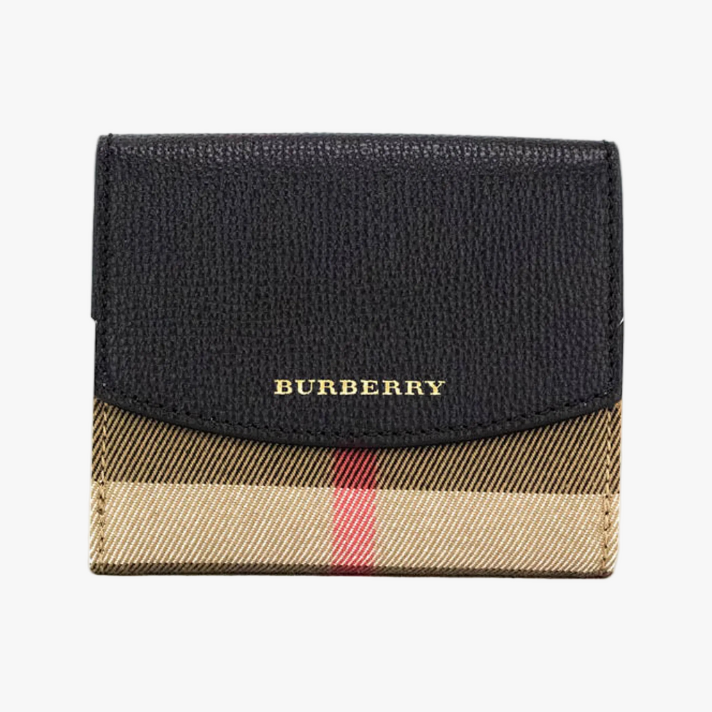 Burberry Luna Black Leather House Check Coin Pouch Wallet