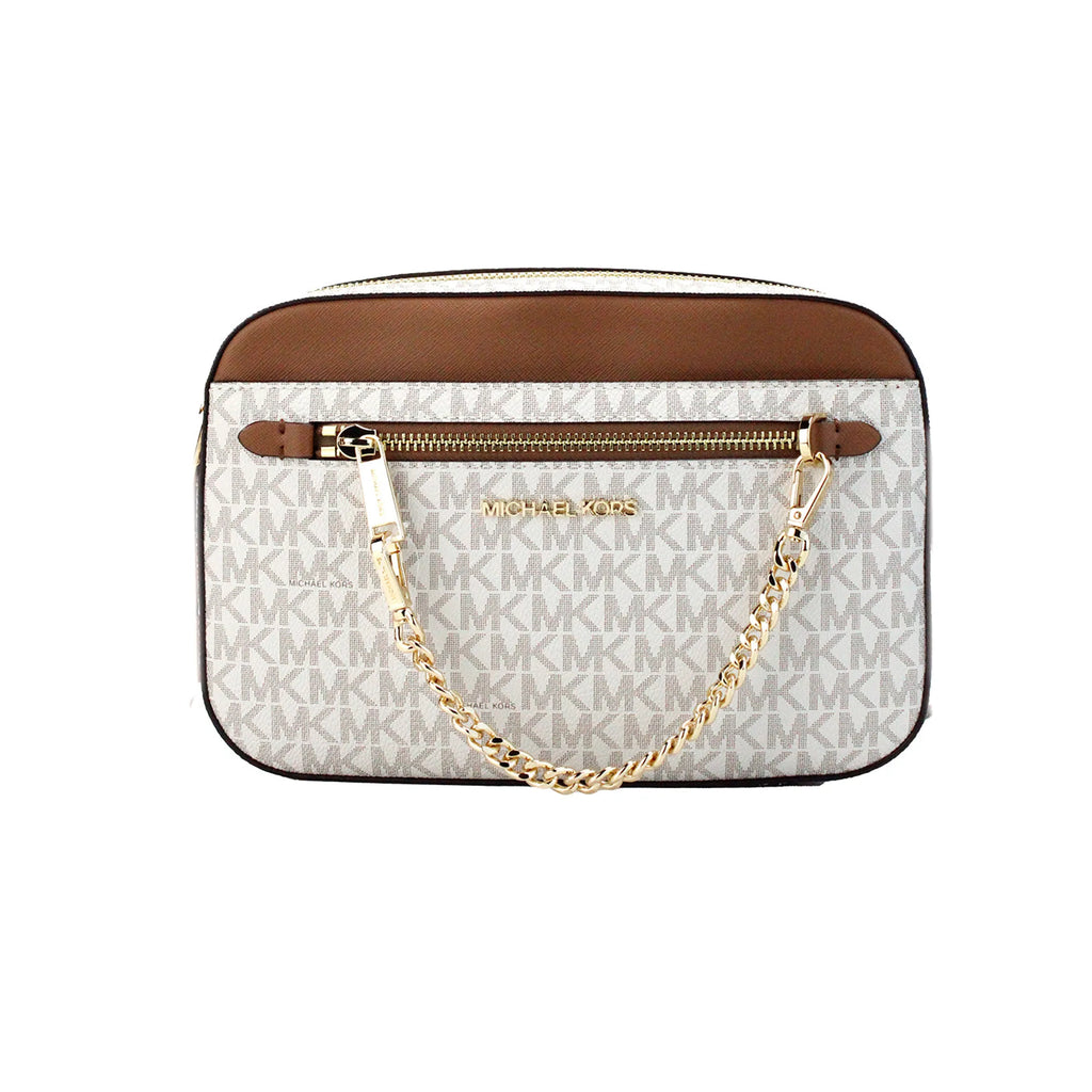 Michael Kors Jet Set EW Vanilla PVC Zip Chain Crossbody