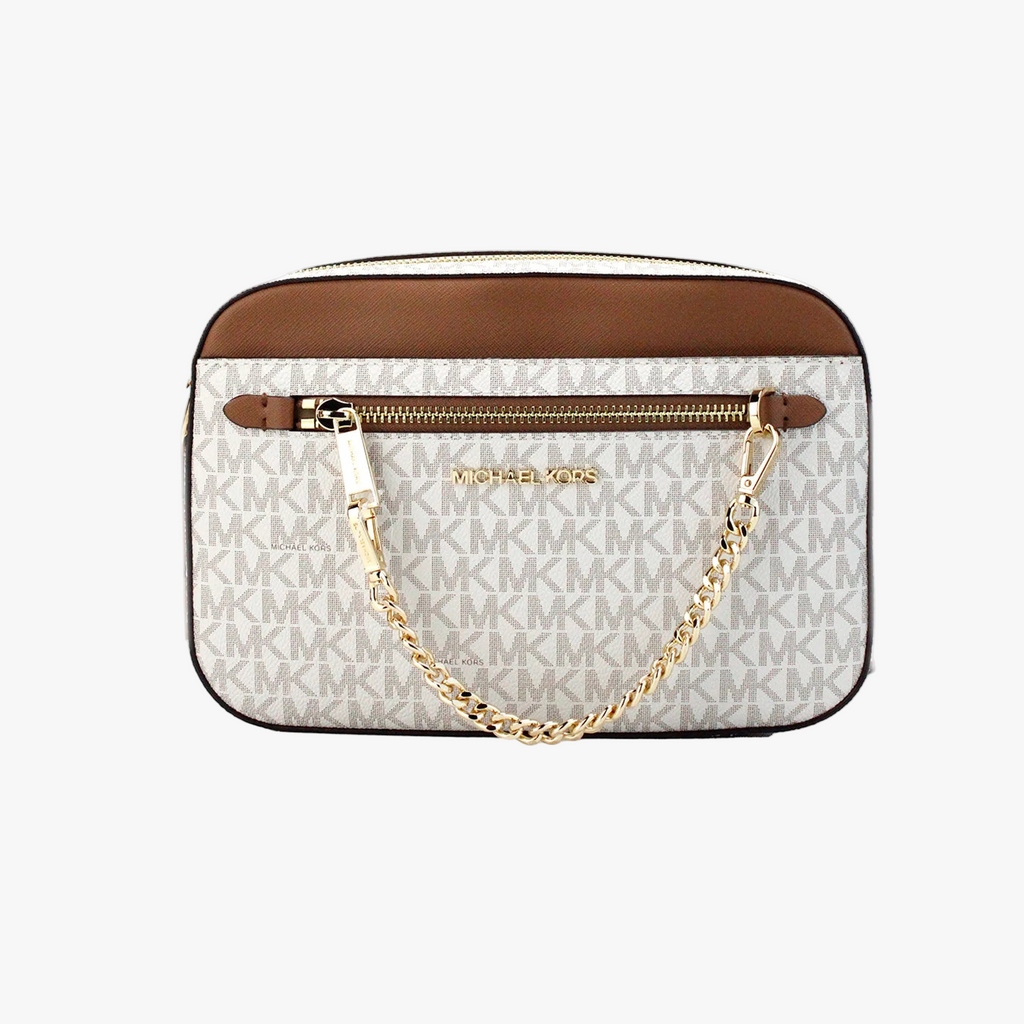 Michael Kors Jet Set EW Vanilla PVC Zip Chain Crossbody