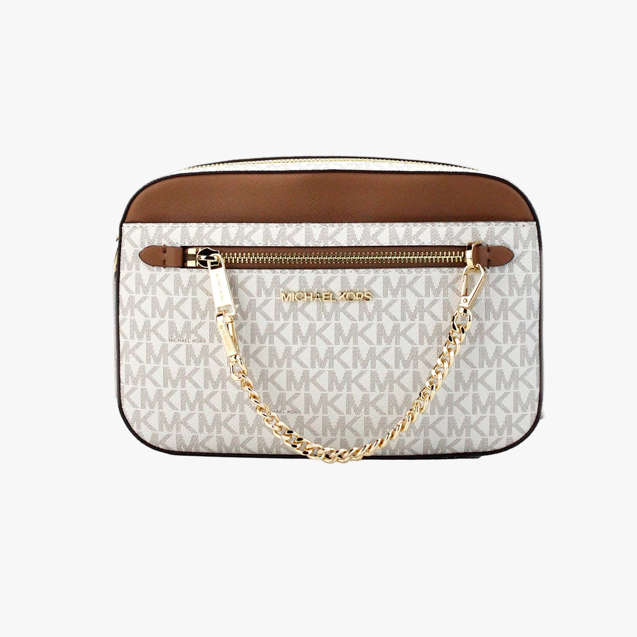 Michael Kors Jet Set EW Vanilla PVC Zip Chain Crossbody