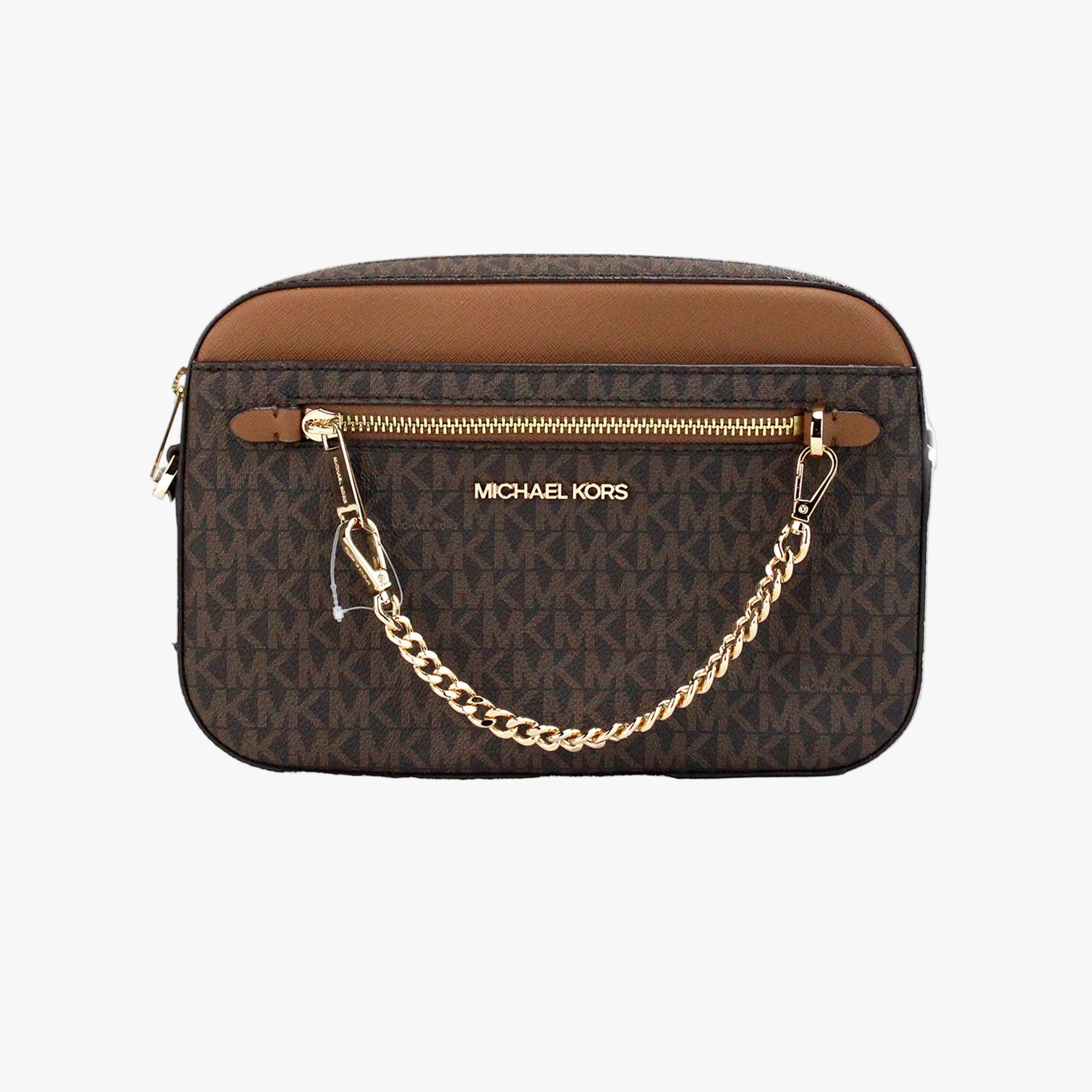Michael Kors Jet Set EW Brown PVC Zip Chain Crossbody