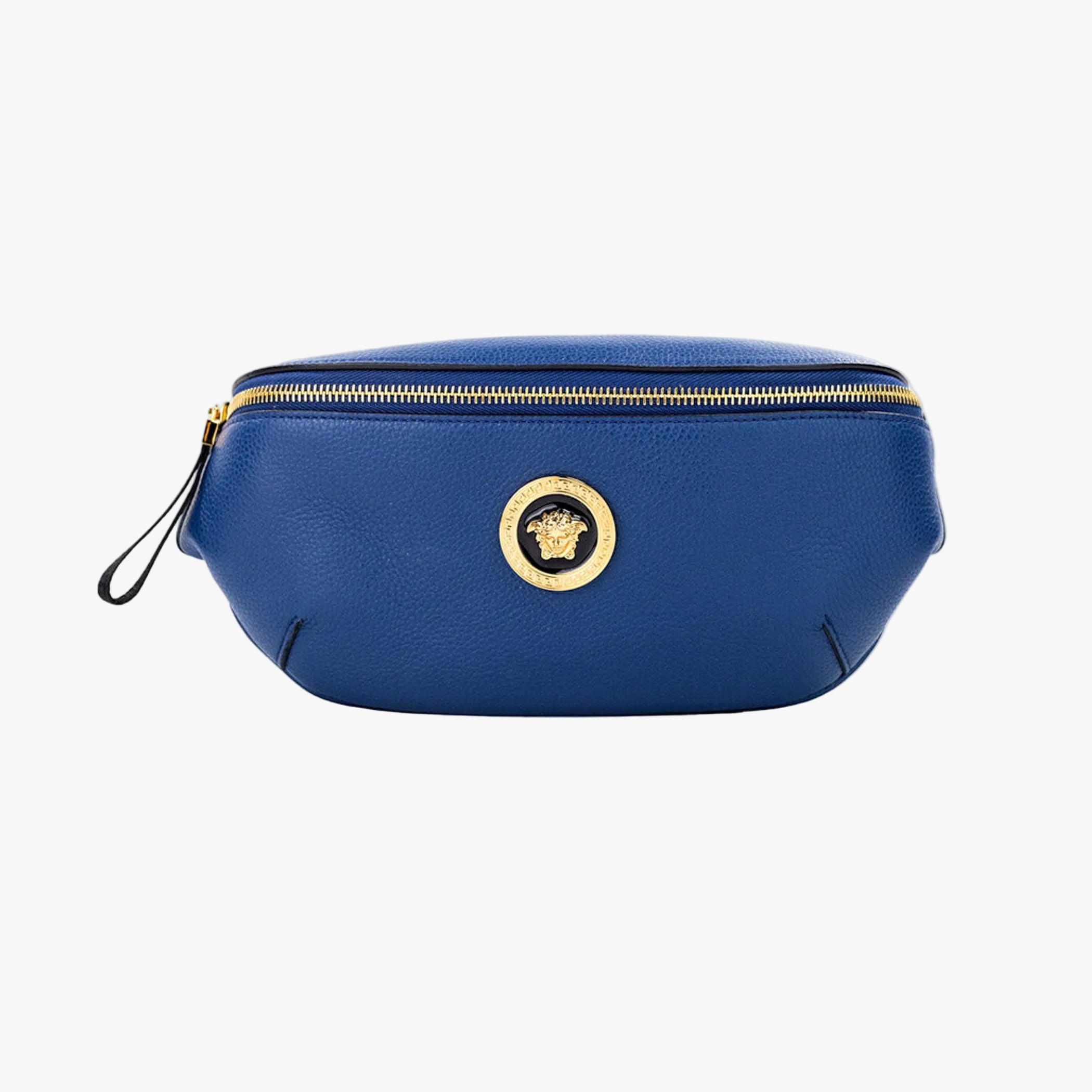 Versace Small Navy Leather Medusa Fanny Pack Belt Bag