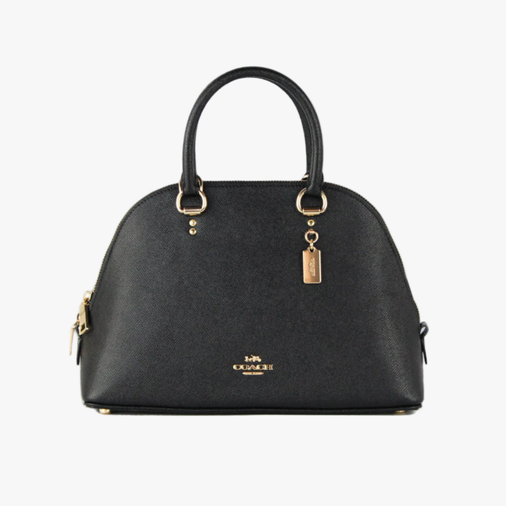 Coach (2553) Katy Medium Black Crossgrain Leather Satchel Dome Handbag