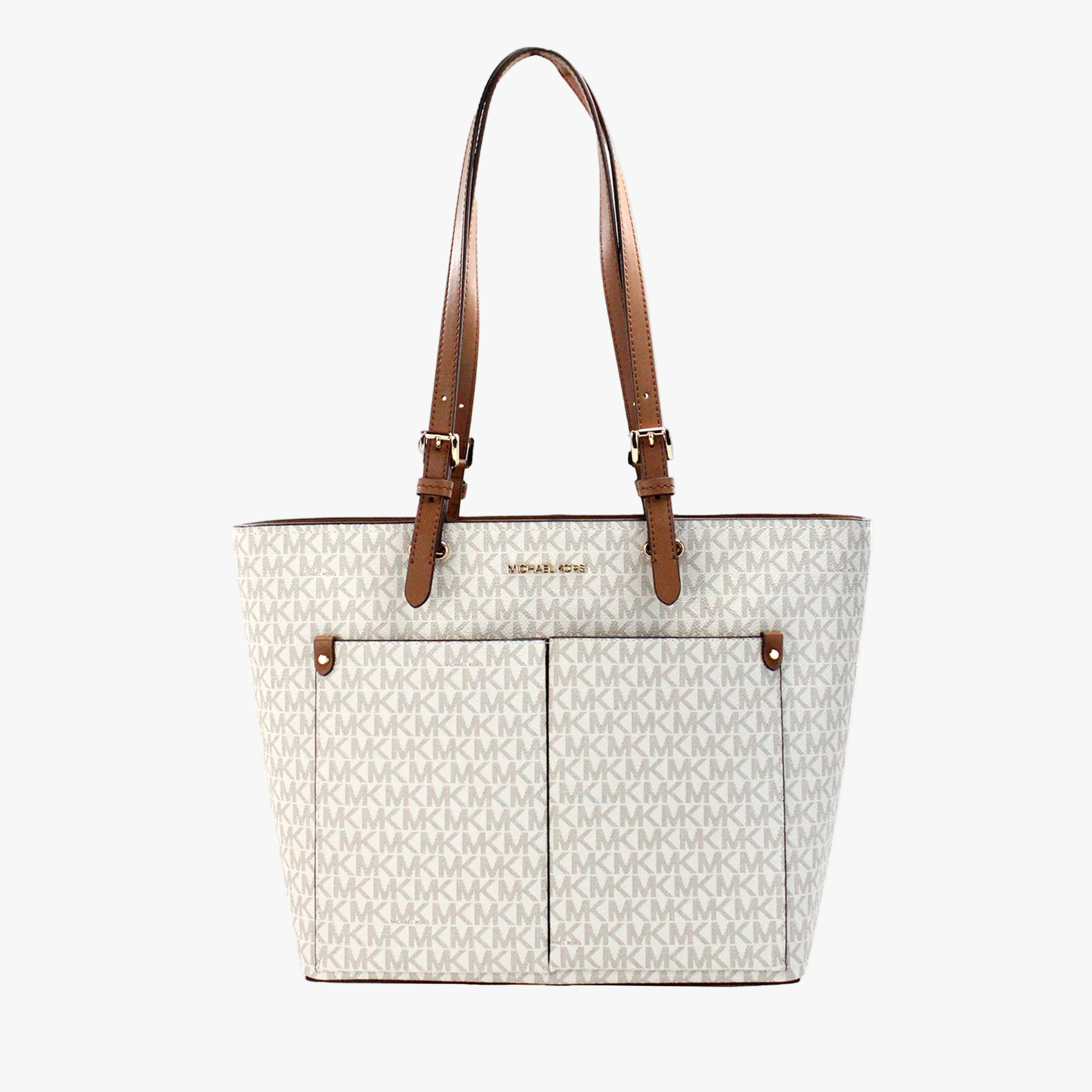 Michael Kors Jet Set Vanilla PVC Double Pocket Tote
