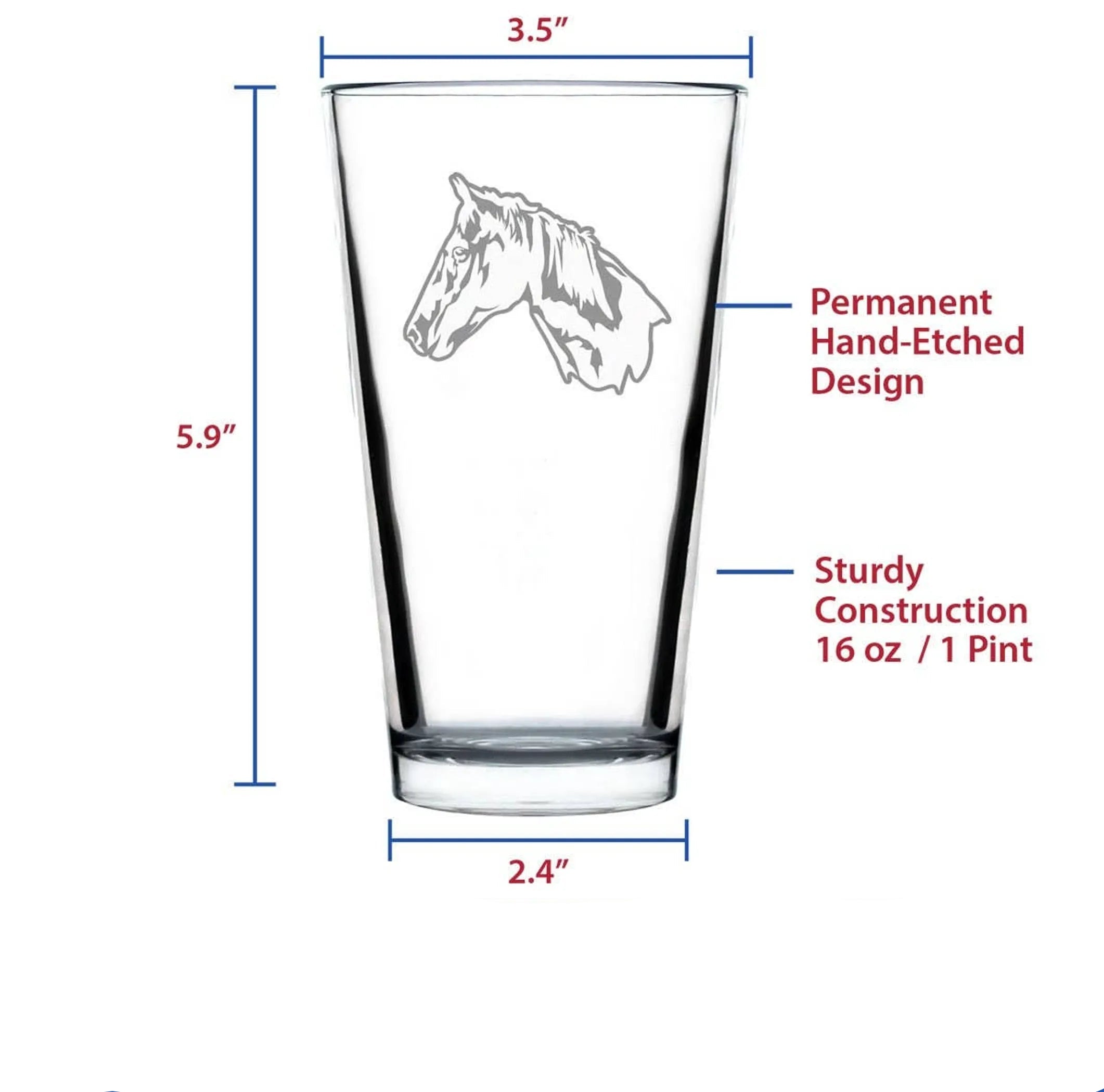 Horse Face Pint Glass for Beer - Equestrian Gifts and Decor