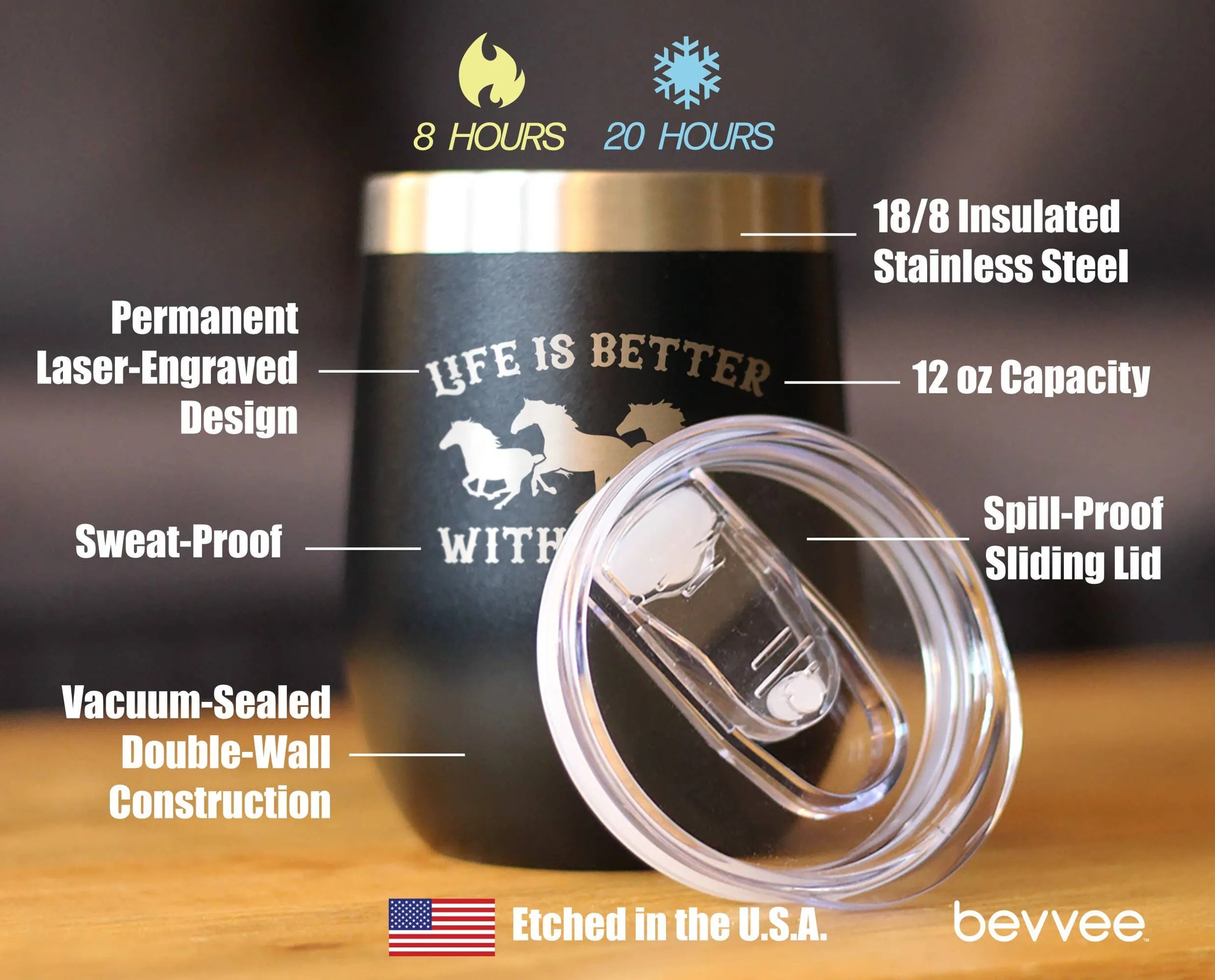 Better with Horses Insulated Wine Tumbler - Equestrian Gifts