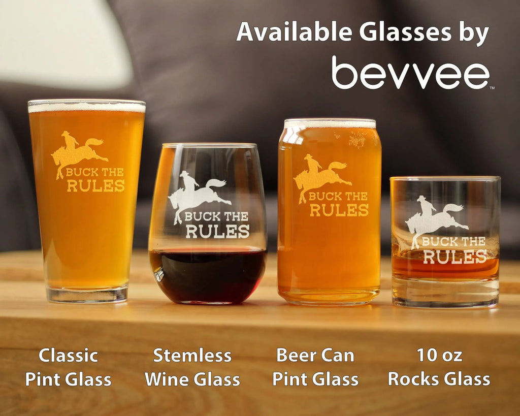 Buck the Rules Stemless Wine Glass - Horse Rodeo Gifts