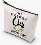 Dog & Horse Lover Gifts: Makeup Bags for Women & Girls - Paw Print Horseshoe Gift for Dog Mom & Cowgirl Equestrian