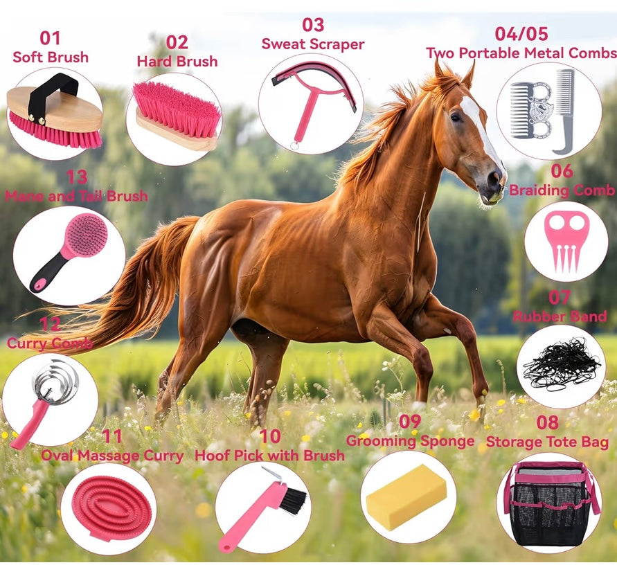 Horse Grooming Kit 13 Pieces with Tote Bag